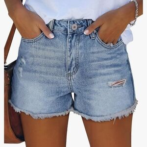 Blue Jean Shorts with Distressed Frayed Hem Size Large NWT